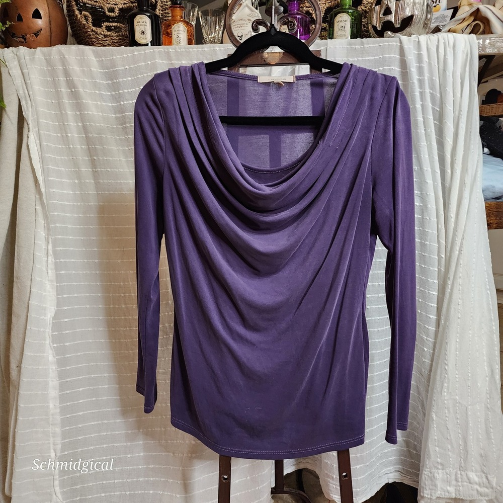 41 Hawthorn Purple Cowl Neck Long Sleeve Draped Modal Blend Top Small S530571